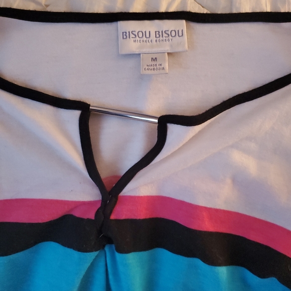 Bisou Bisou tunic long sleeve medium blue/ white/ black/ pink stripped - Picture 2 of 2